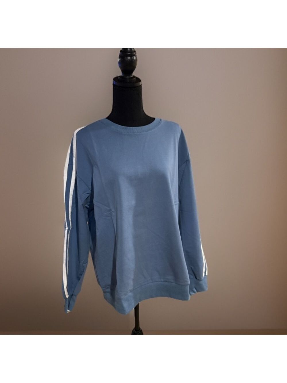 Wiholl Women's Striped Crew Neck Sweatshirt Blue White NWT